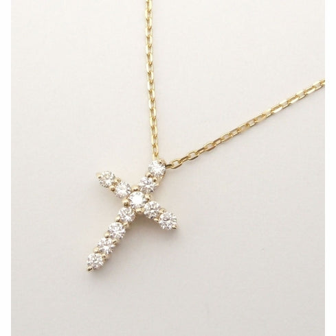 14K Solid Yellow Gold 1/2" Natural Diamond Cross Pendant Necklace