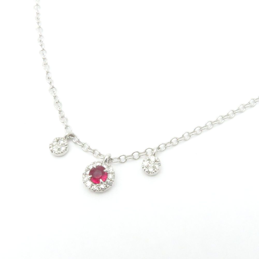 Meira t Natural Diamond and Ruby 3 dangle necklace. 14k white gold.