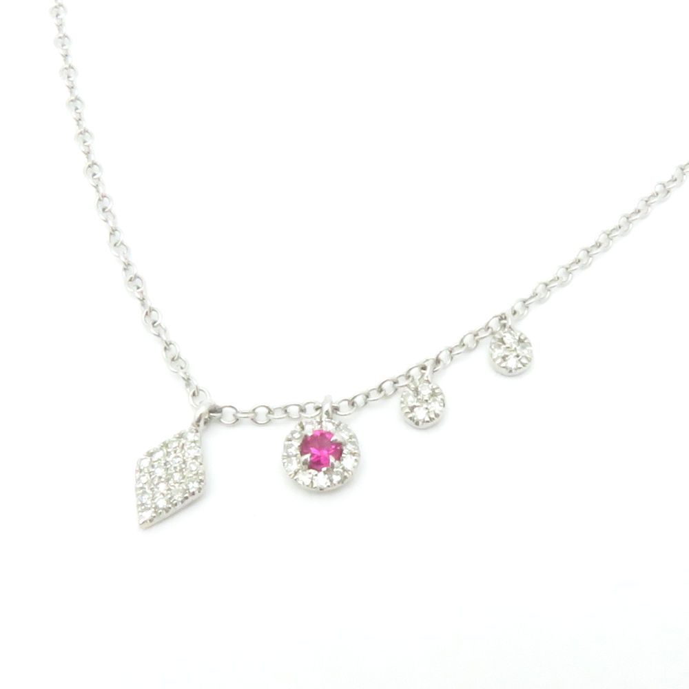 Meira t Natural Diamond and Ruby 4 dangle necklace. 14K white gold.