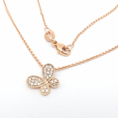Pink Butterfly!  14K Rose Gold Natural Diamond Butterfly Pendant Necklace 18".