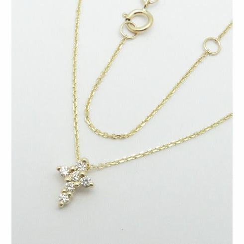 14K Solid Yellow Gold Tiny Natural Diamond Cross on 16"-18" Chain.  5/16"