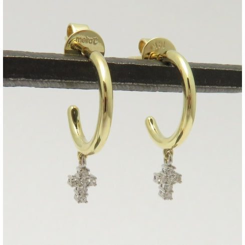 Meira T 14K Yellow White Natural Diamond Cross Hoop Earrings TINY and Dainty