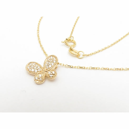 14K Solid Yellow Gold Natural Diamond Butterfly Pendant Necklace 16"