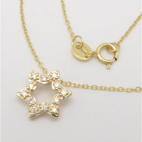 14K Solid Yellow Gold Natural Diamond Small Star of David Pendant Necklace 3/8"